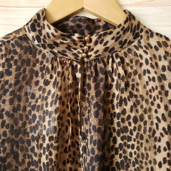 H&M Animal Print High Neck Semi Sheer Long Sleeve Lightweight Blouse Top Size 6 - Picture 7 of 11